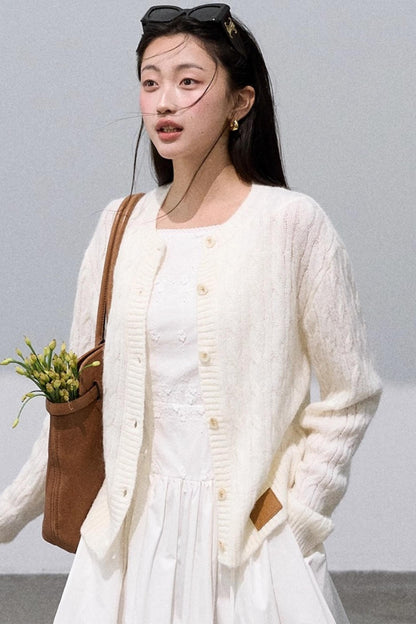 Gentle White Mohair Knit Cardigan