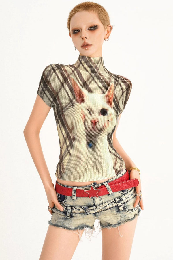Cat Print Pleated Top