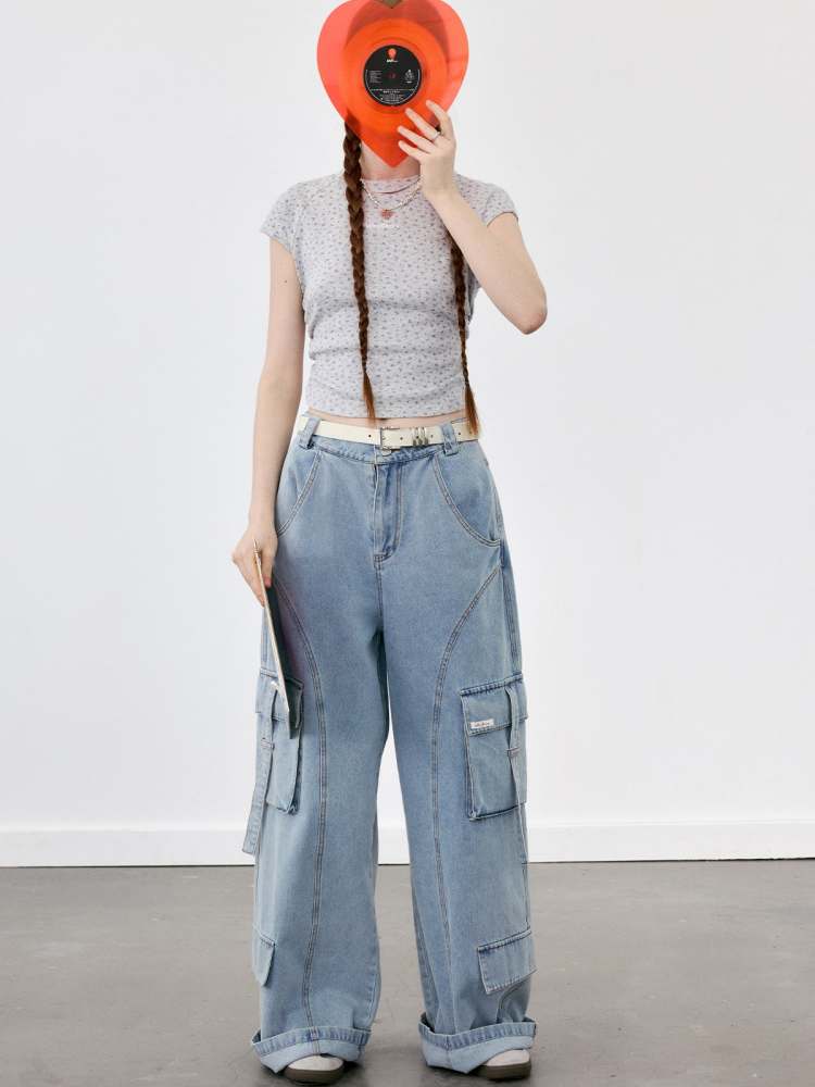 Denim Casual Loose Cargo Pants