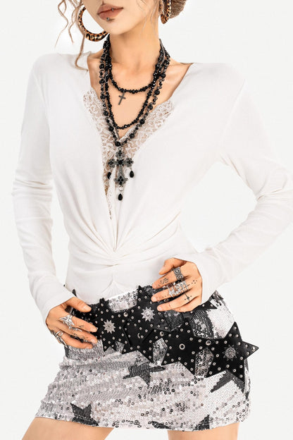 Retro Lace V-Neck Top