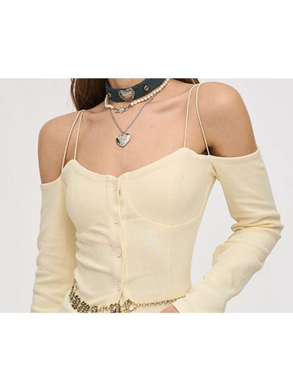 Beige One Shoulder Halter Top