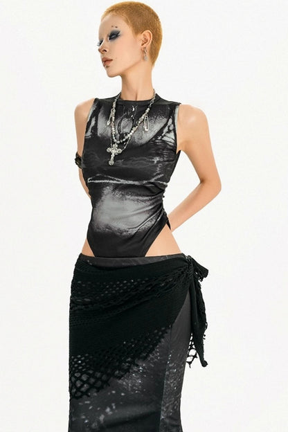 Dark Three-Piece Fishtail Skirt vest Set-Up