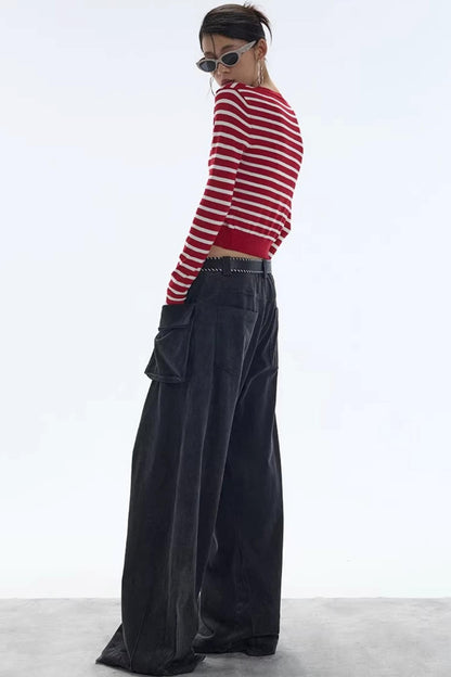 Striped Color-Block Knitted Cardigan