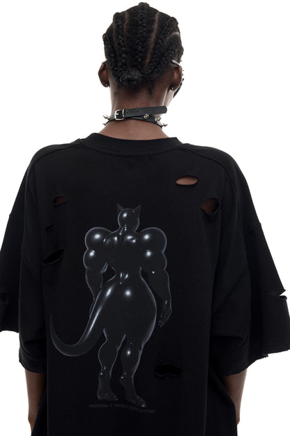 Black Cat Waist T-Shirt