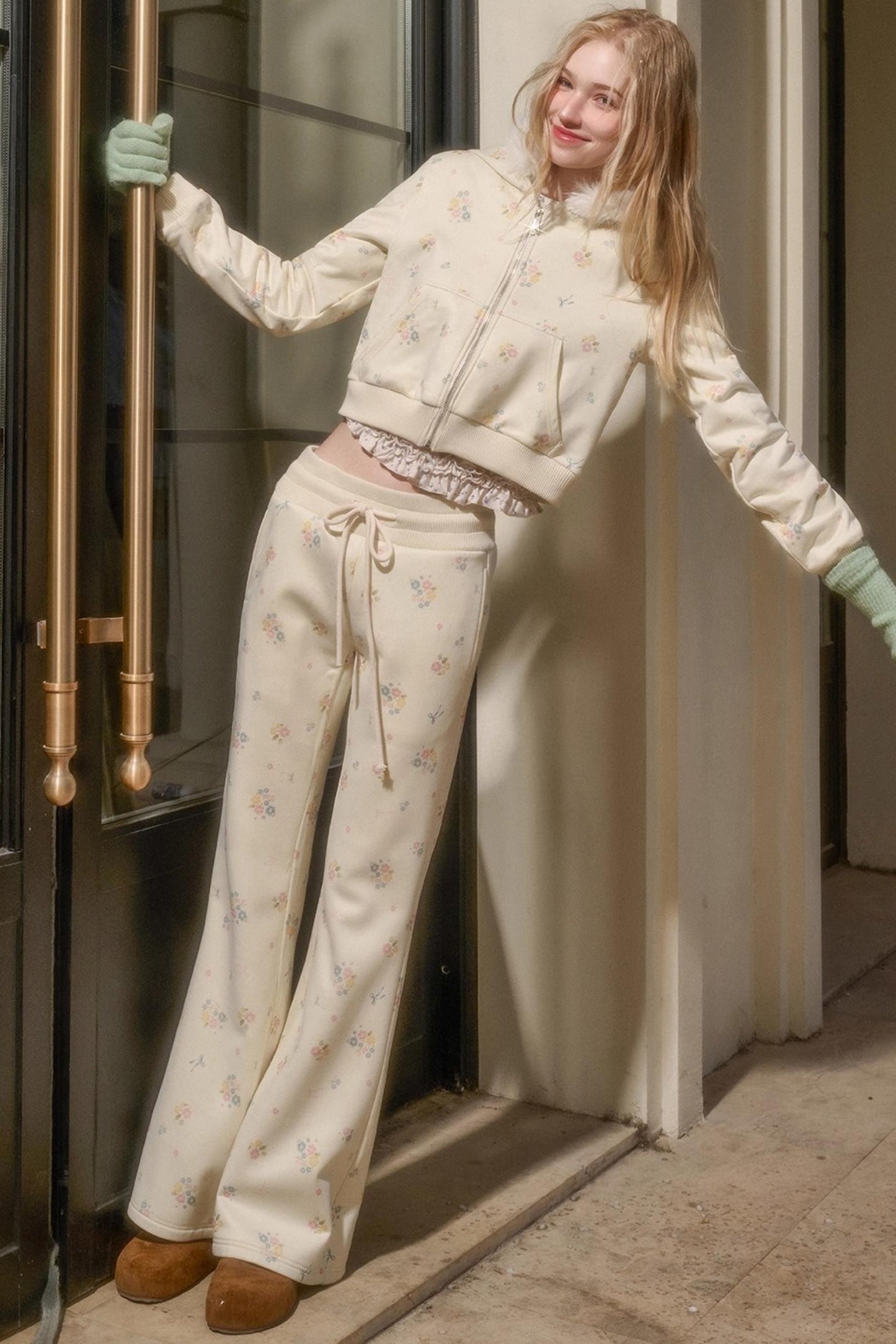 Floral Milky Way Fur Collar Jacket Set-Up