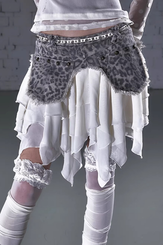 Retro Punk Chiffon Denim Skirt