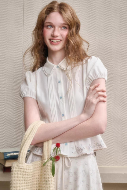 Handmade Embroidered Doll Collar Shirt