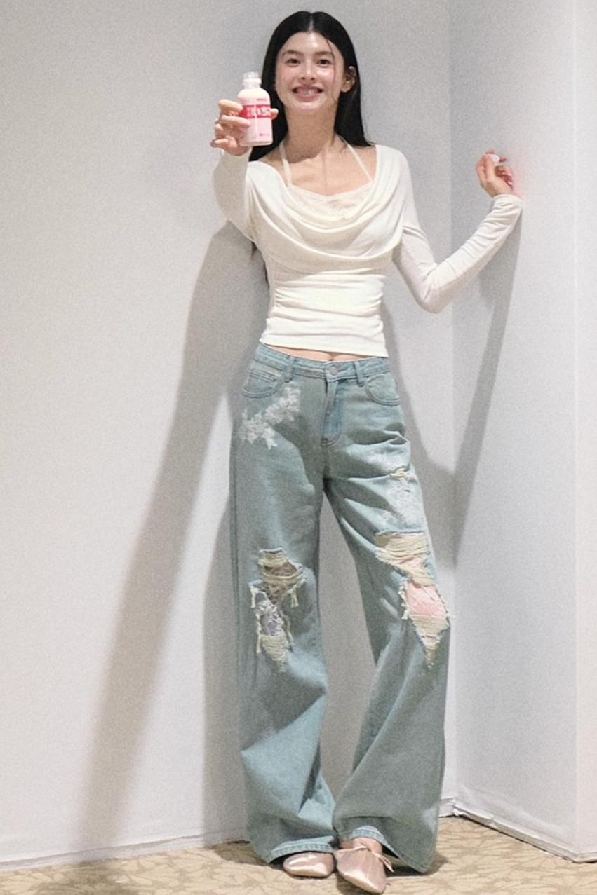Angels 레이스 청바지