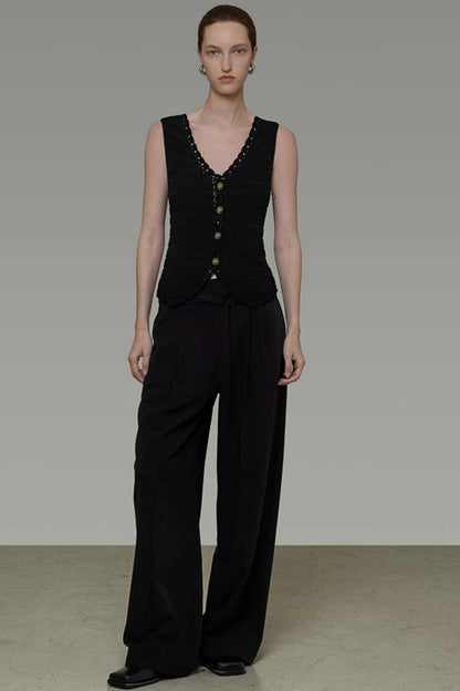 Black V-Neck Knit Top