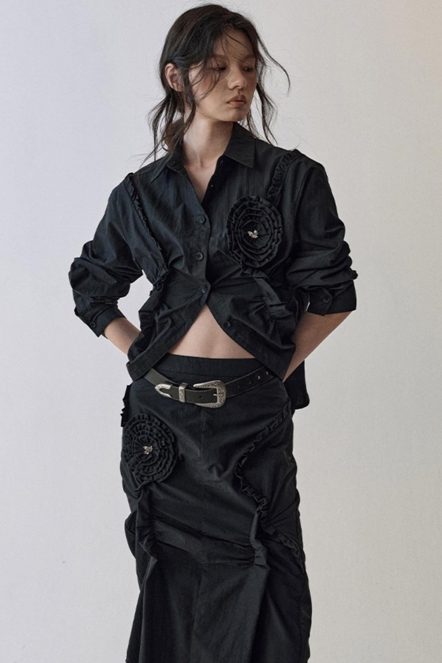 Petal Plaid Flower Shirt Set-Up