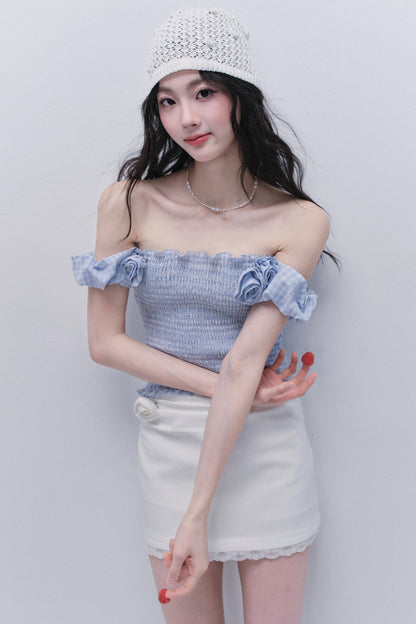 Rose One-Shoulder Bubble Sleeve Top