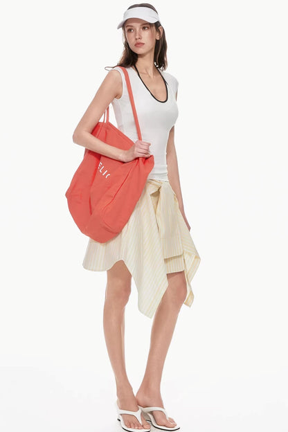 Yellow Striped Tube Top Style Skirt