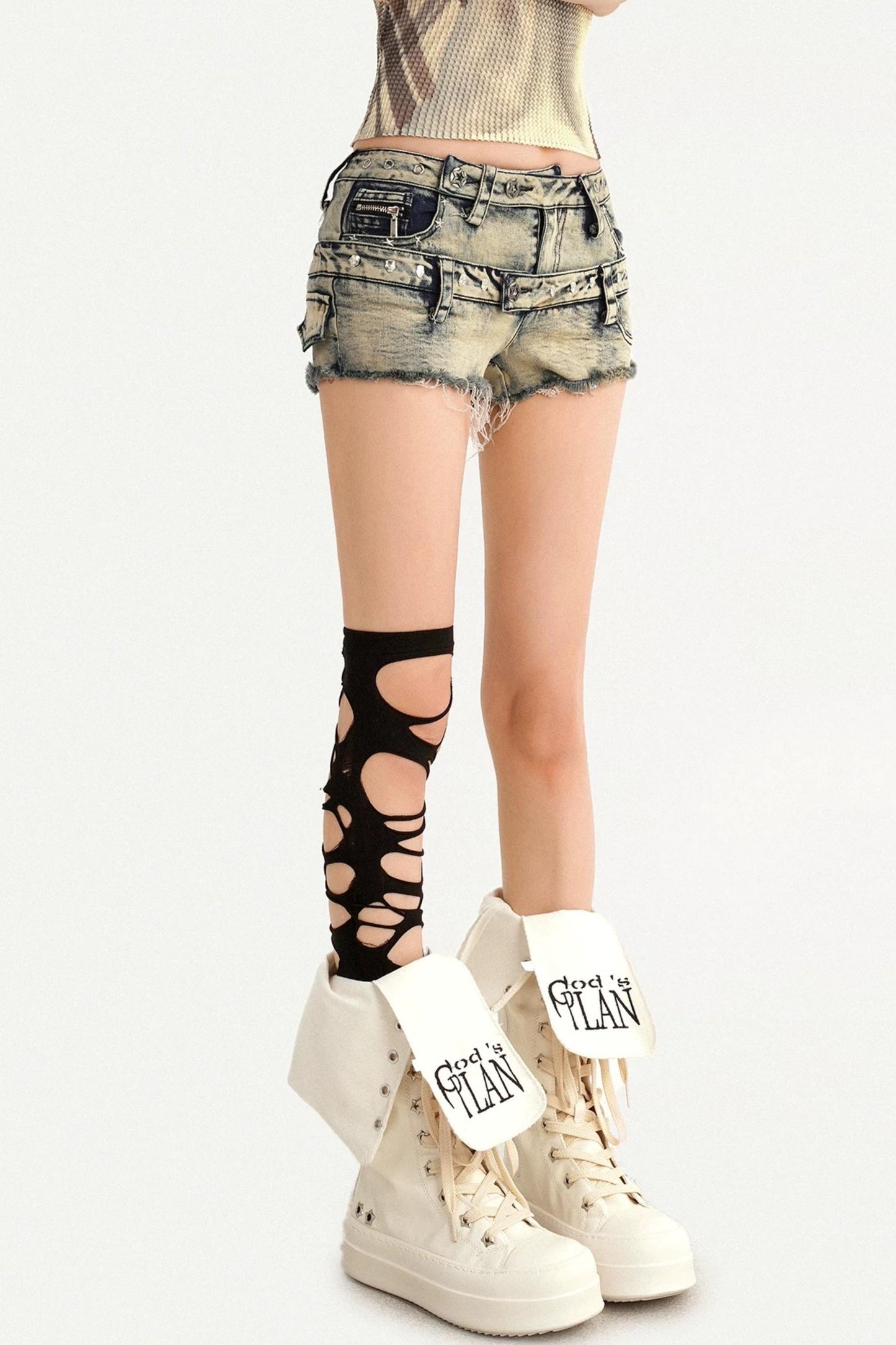 Distressed Low-Waist Denim Shorts
