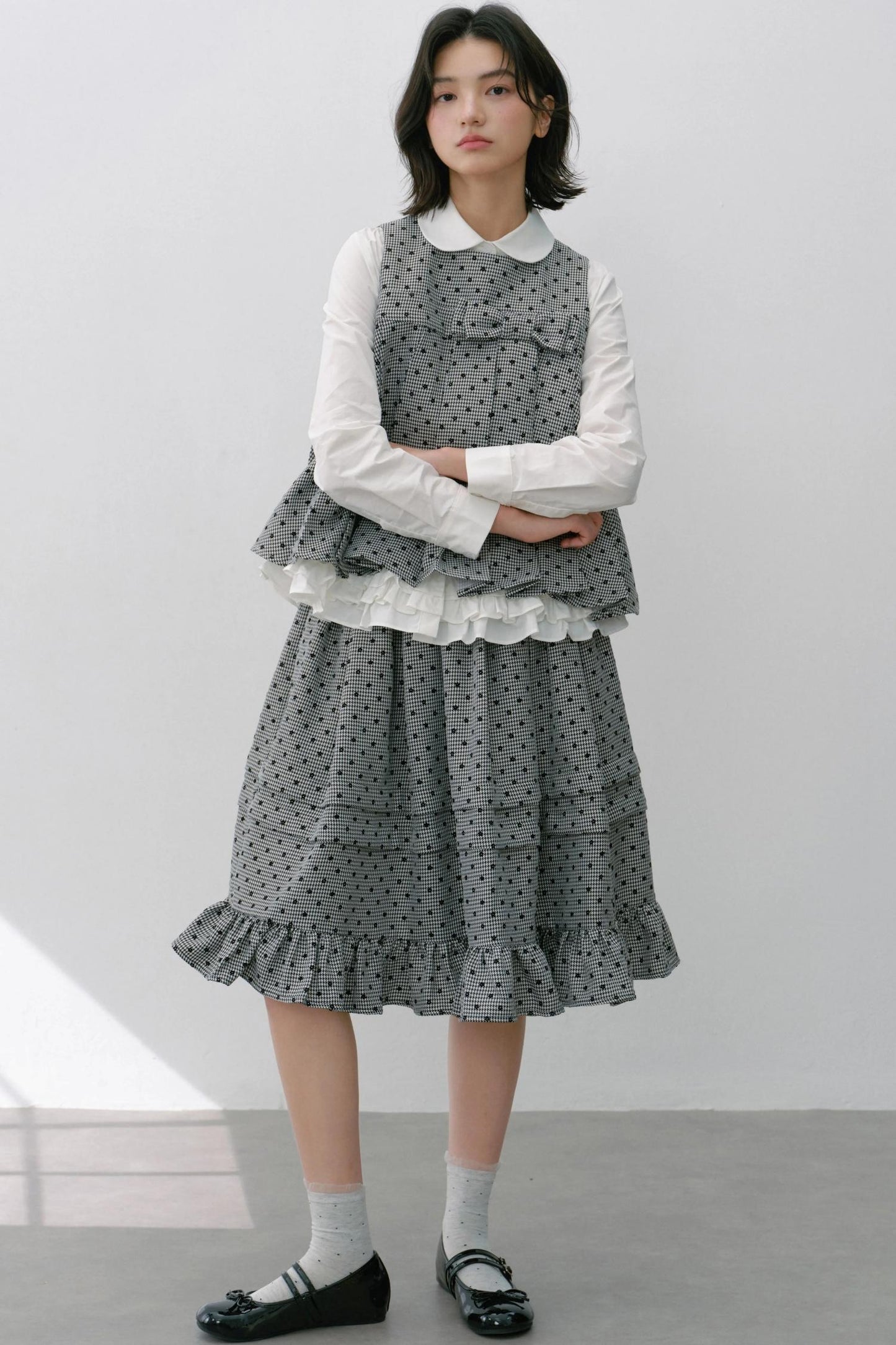 Plaid Flower Puffy Skirt Set-Up