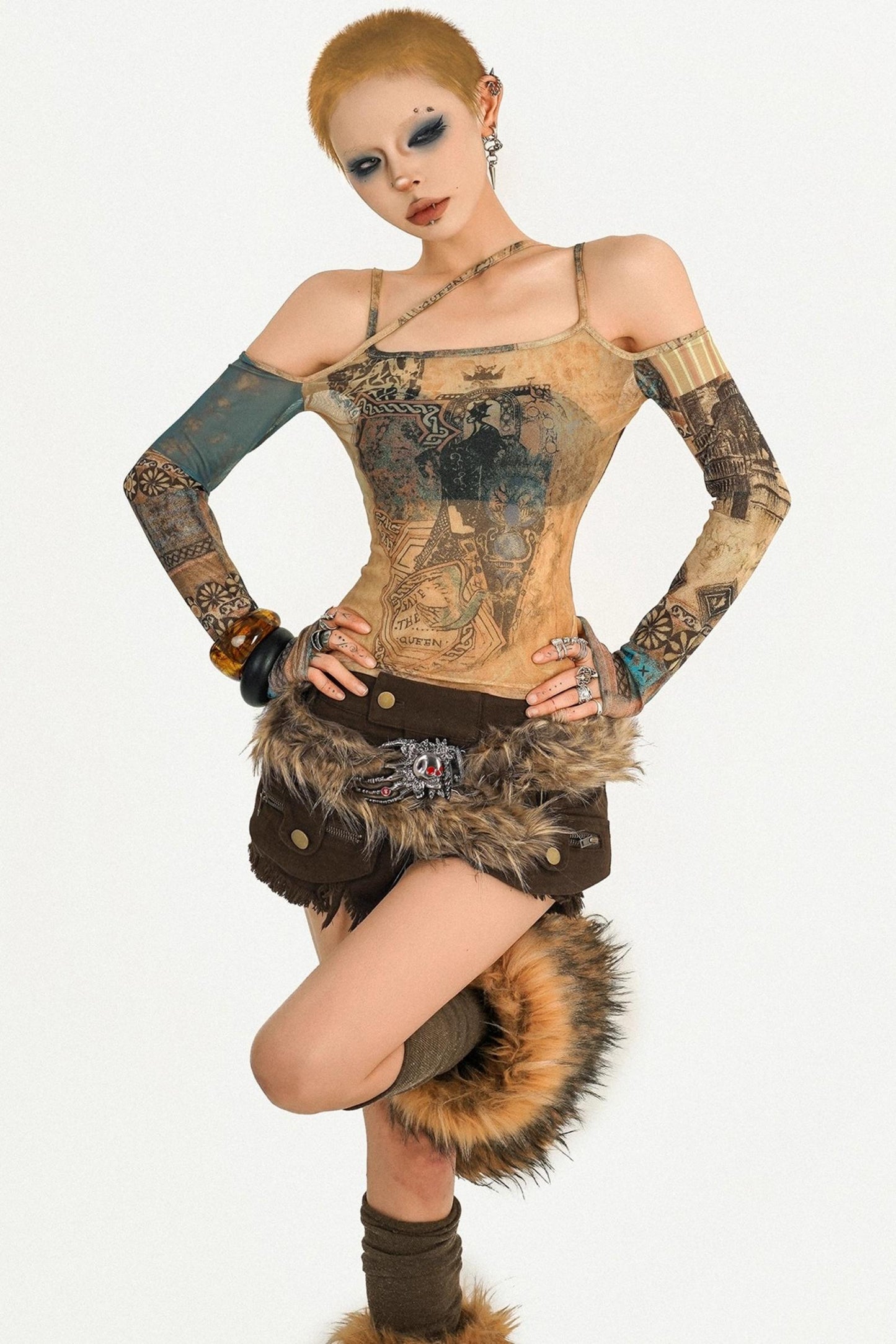 Dune Exotic Print Sheer Mesh Top