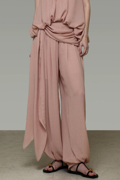 Pink High-Waisted Lantern Pants
