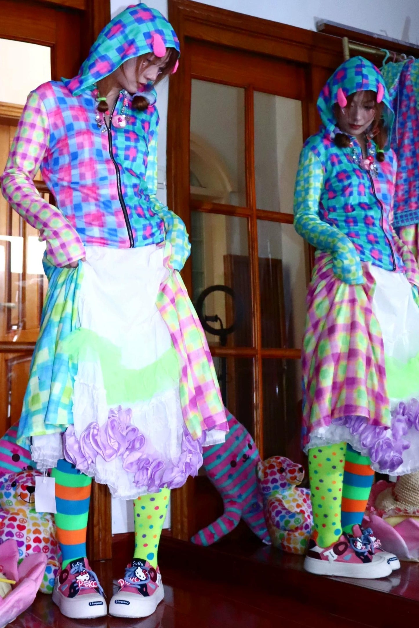 Plaid Patchwork Hooded Dress