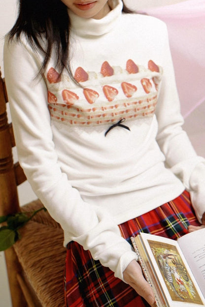 Happy Birthday Strawberry Cake Turtleneck Top