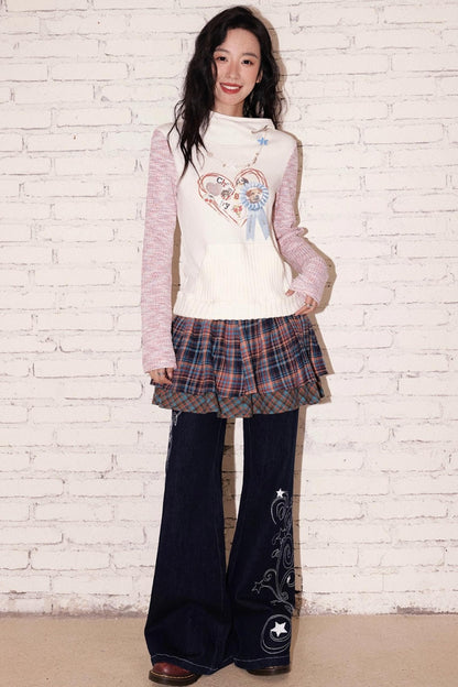 Double Layer Check Pleated Skirt