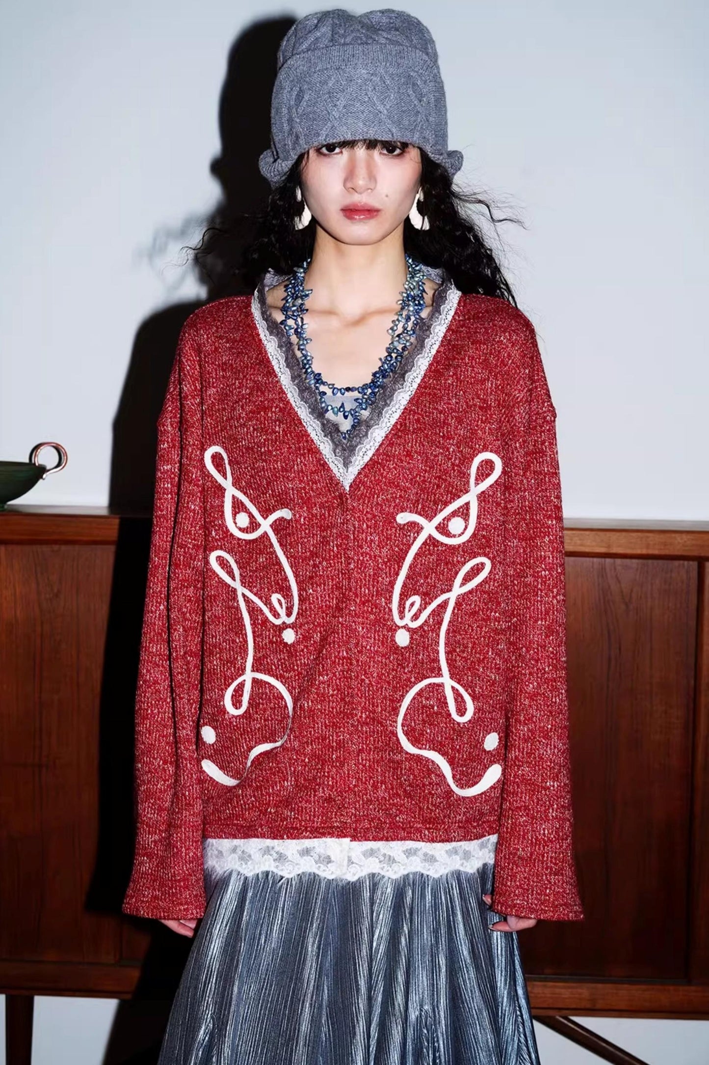 Retro Lace Knitted Cardigan