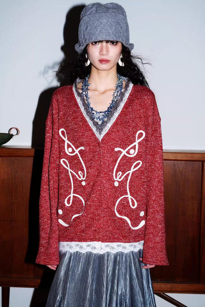 Retro Lace Knitted Cardigan