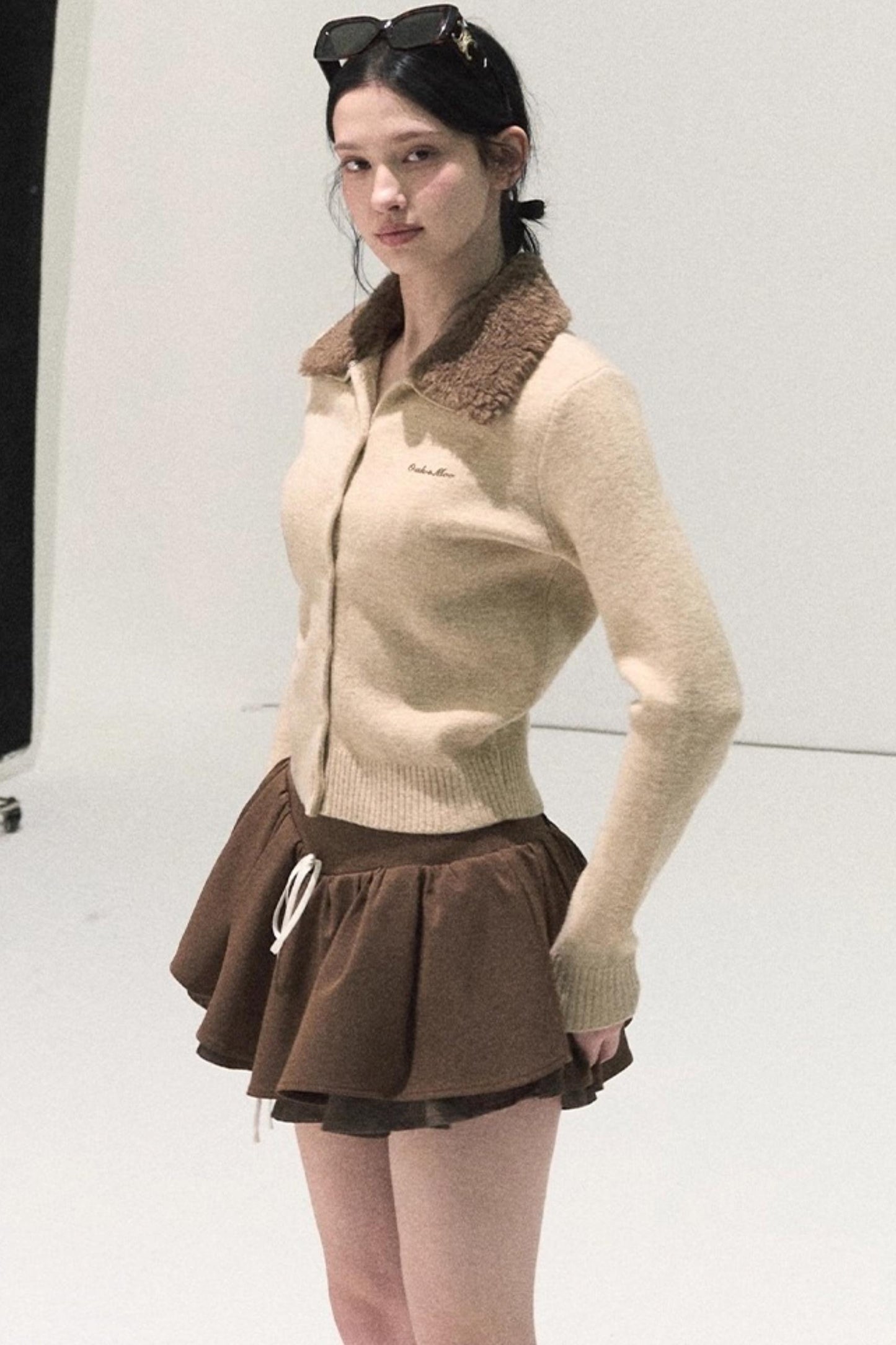 Plaid Color-Blocked Puffy Skirt