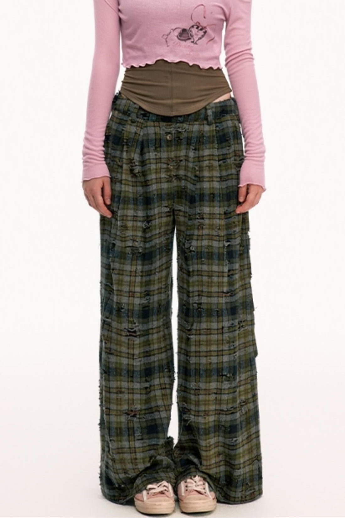 Retro Straight Check Loose Pants