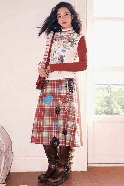 High-Neck Asymmetrical Print T-Shirt