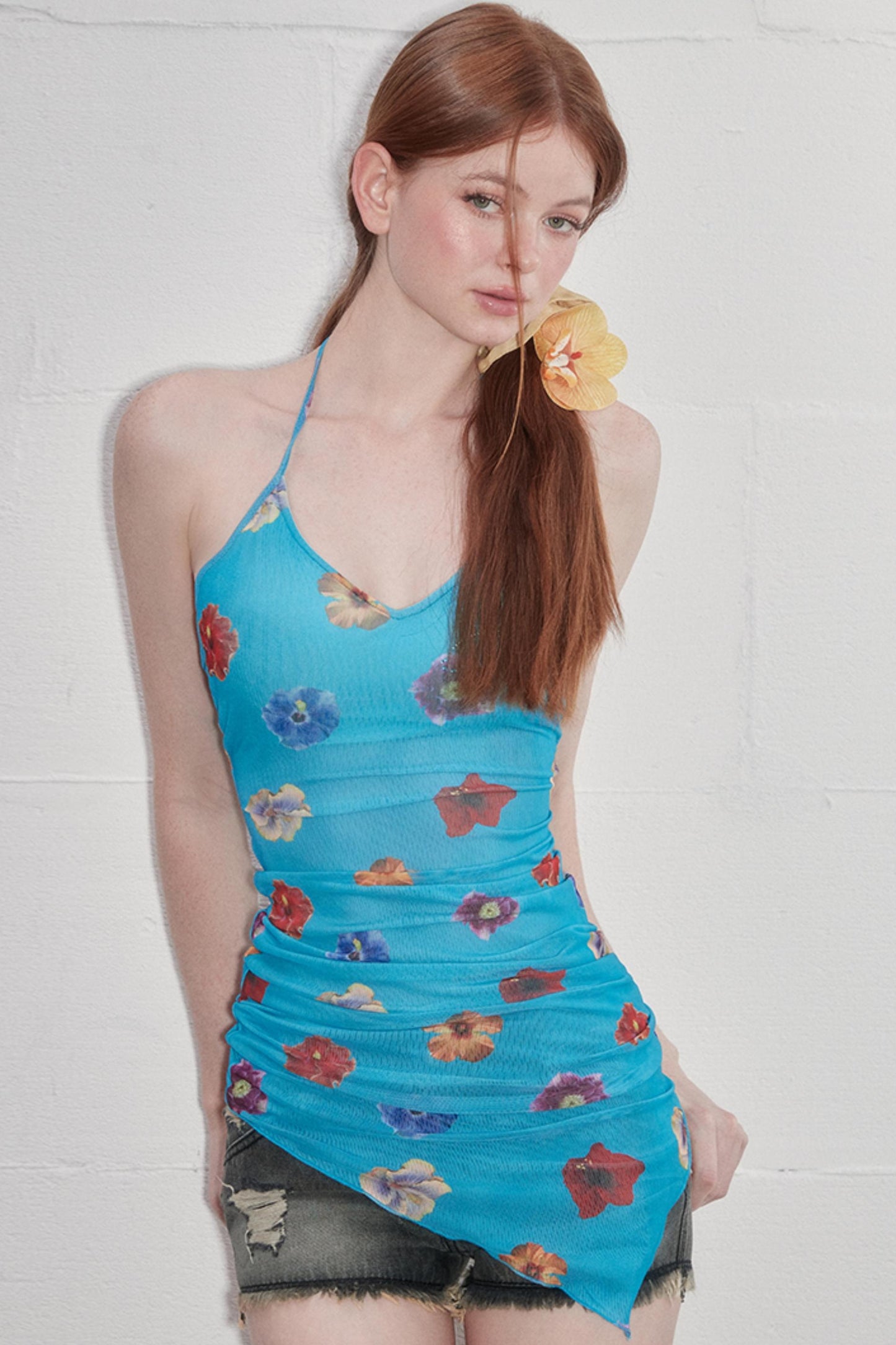 Padded Slim Strap Neck Print Top