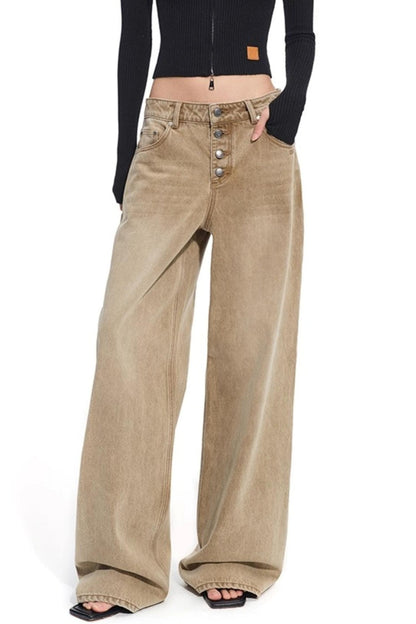 Heavy Washed Twill Denim Loose Jeans