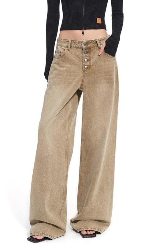 Heavy Washed Twill Denim Loose Jeans