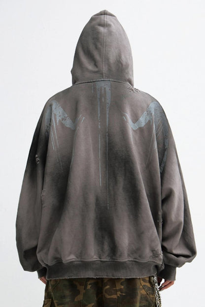 Stained Distressed Embroidered Hoodie