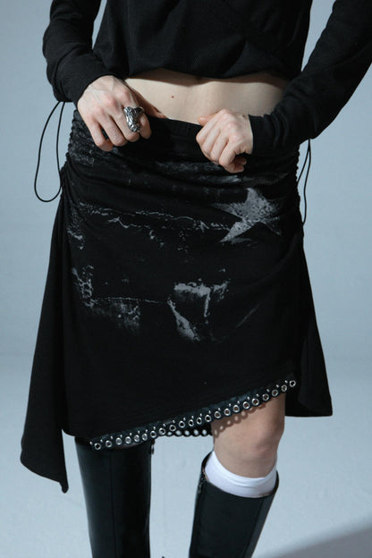 Adjustable Punk Print Low-Rise Skirt