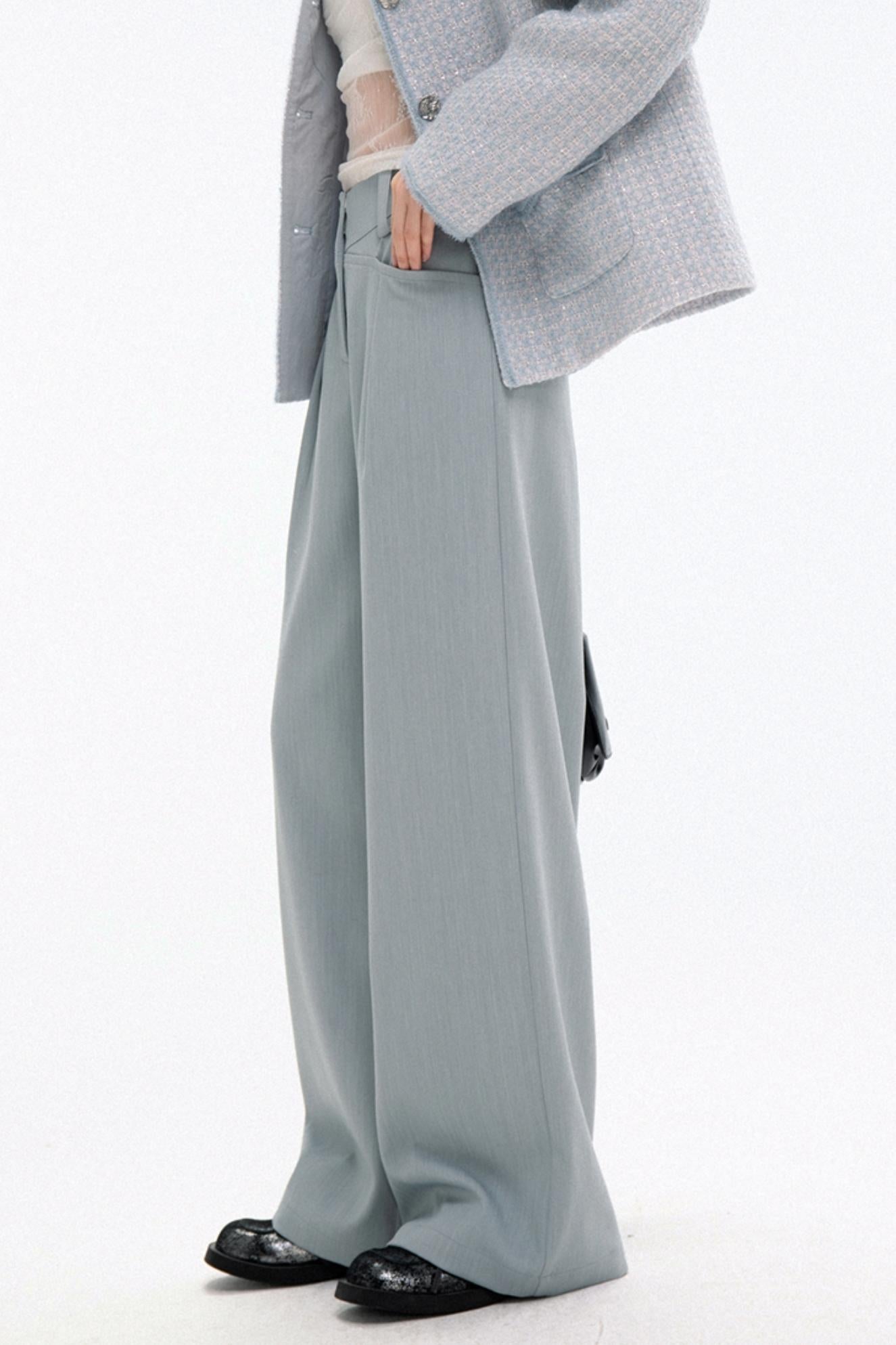 Clear Aqua Blue Mid-Rise Slouchy Pants