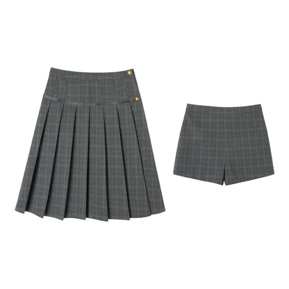 Gray Plaid Pleated Skirt Set
