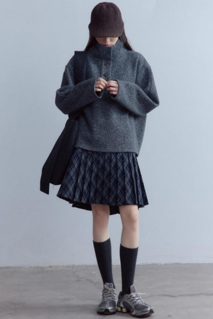 Carbon Gray Plush Wool Knit Set-Up