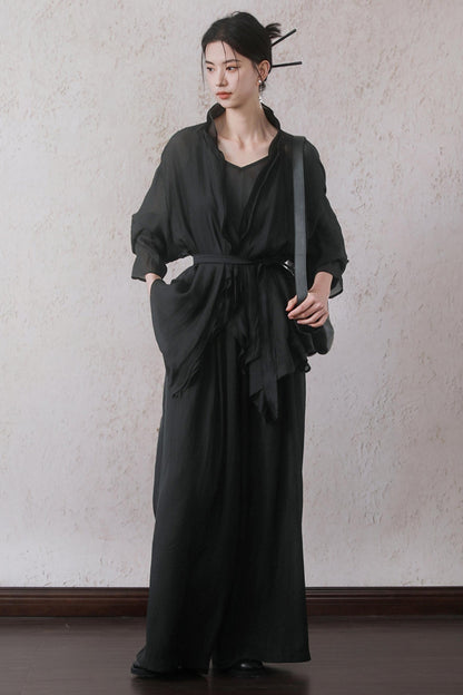 Elegant Sheer Black Two-Piece Set