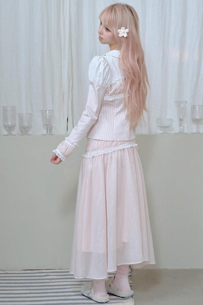 Doll Collar Stripe Lace Top