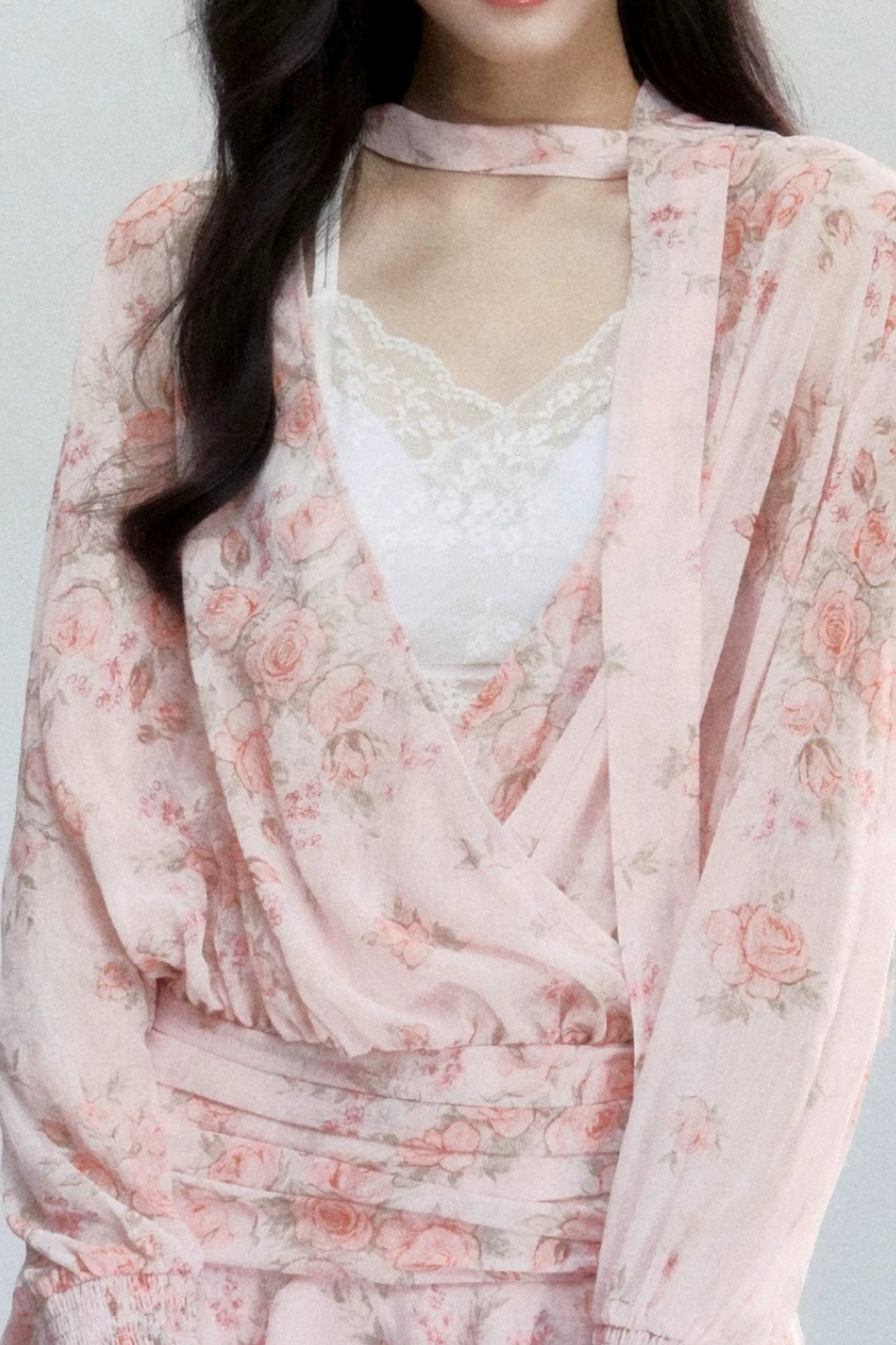 Completo Abito Floreale in Chiffon Rosa
