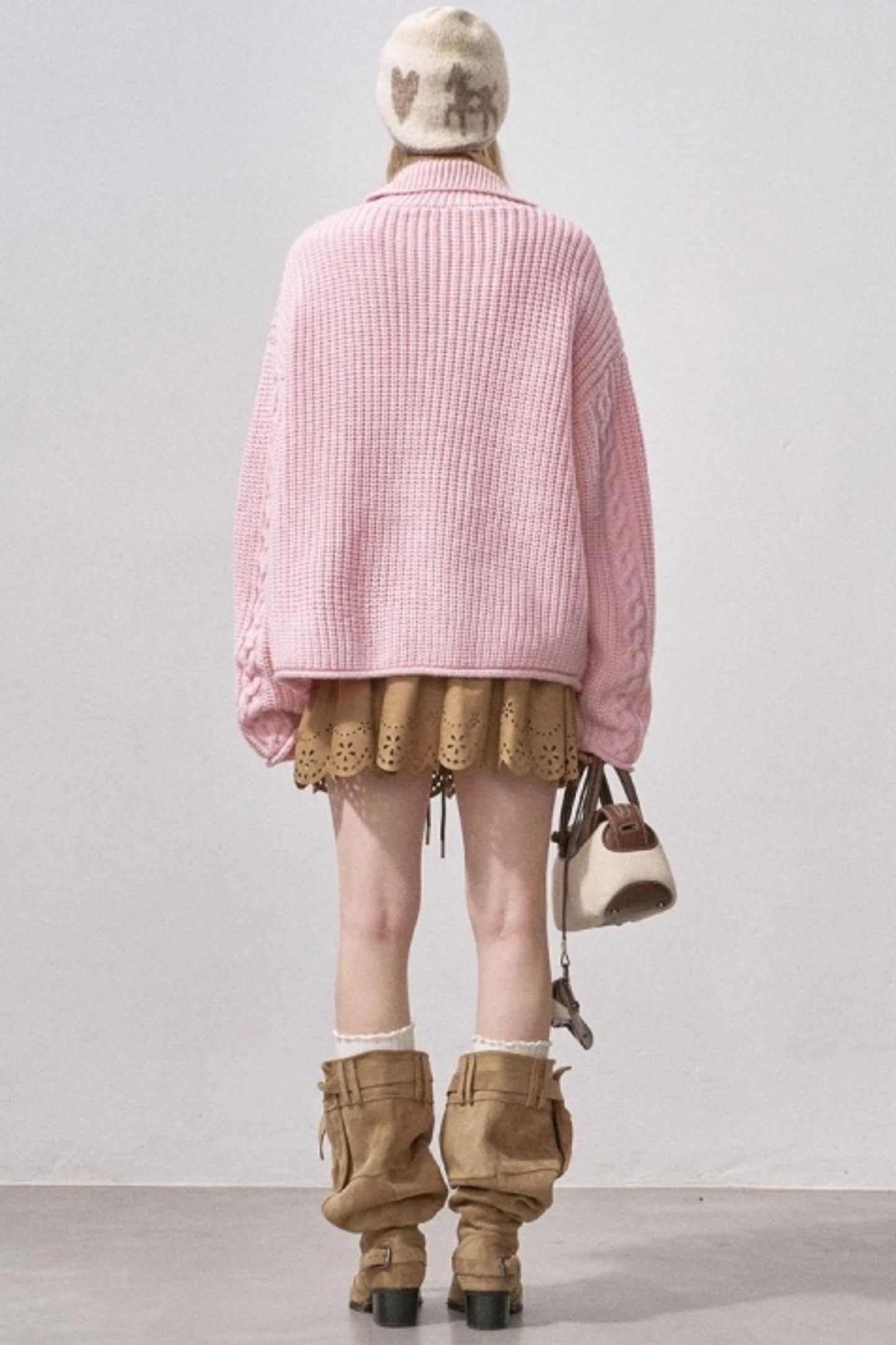 Thick Cable Knit Turtleneck Cardigan