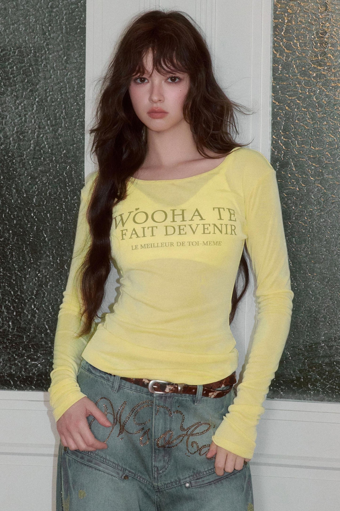 Letter Print Long Sleeve Slim Top