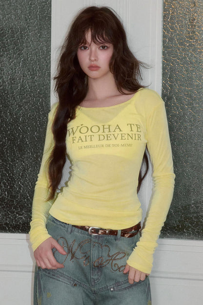 Letter Print Long Sleeve Slim Top