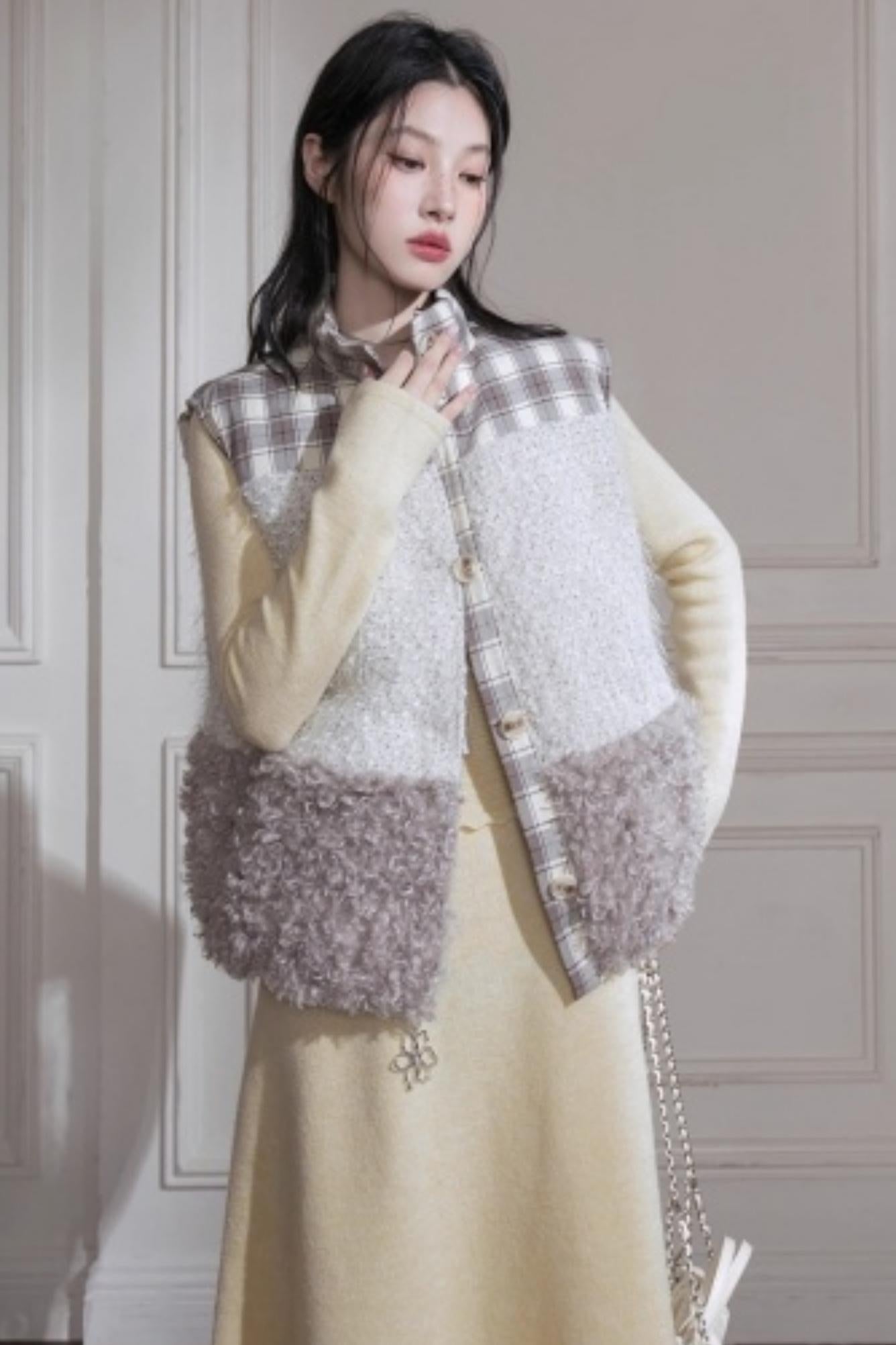 Plaid Lambswool Down Vest