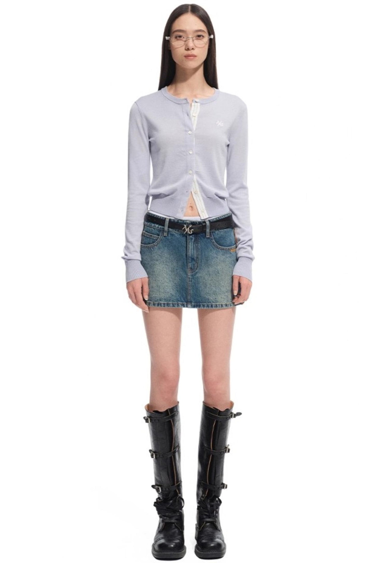 Modern Retro Twill Patchwork Hip Skirt