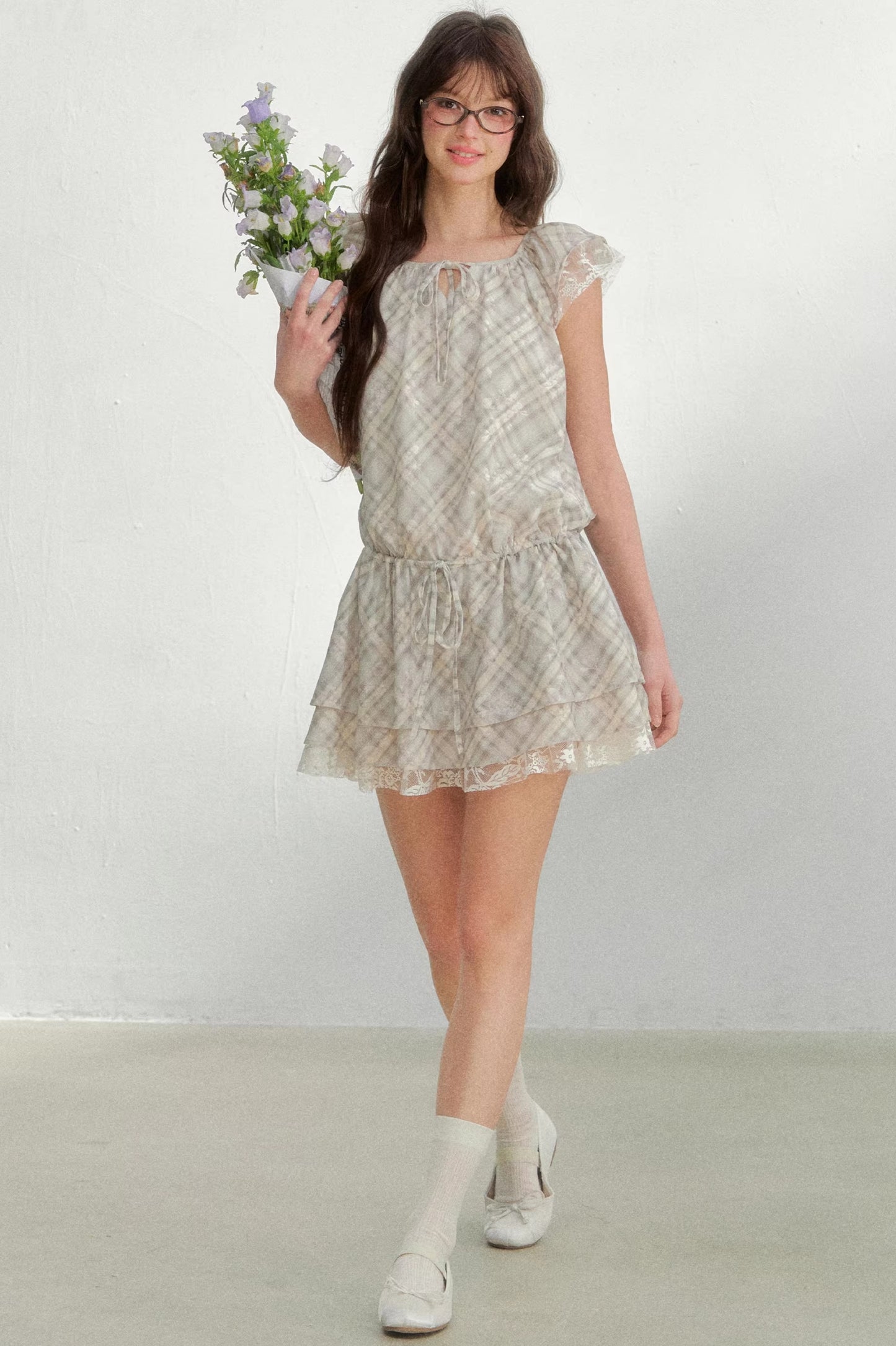 Plaid Flutter Sleeve Dress