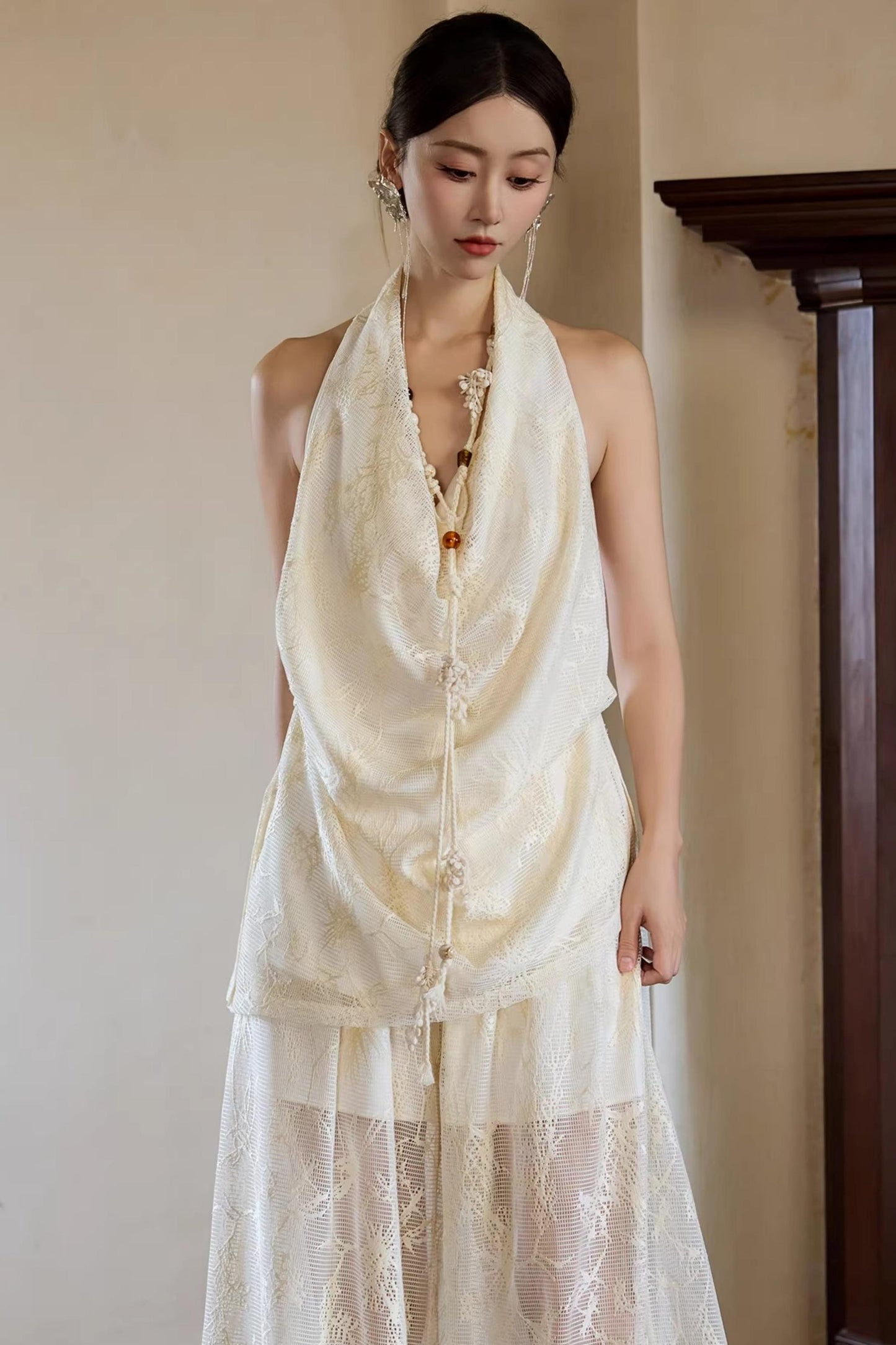 Off-White Draped Halter Top