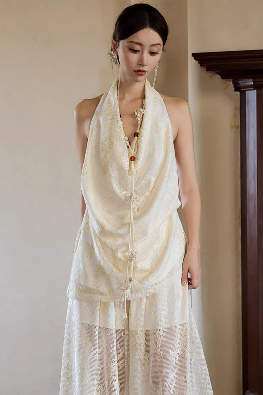 Off-White Draped Halter Top