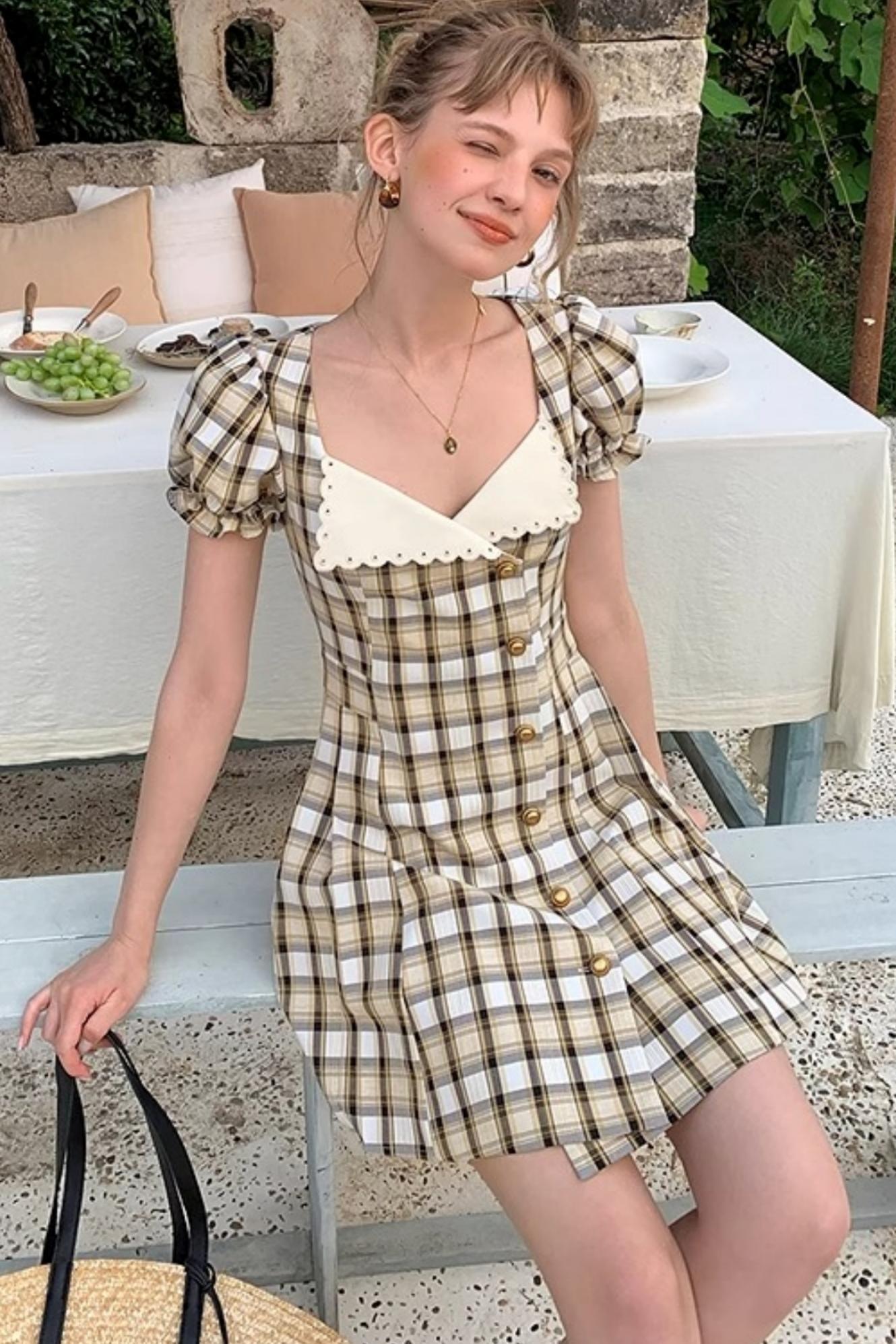 Moon Flower Vintage Yellow A-Line Dress