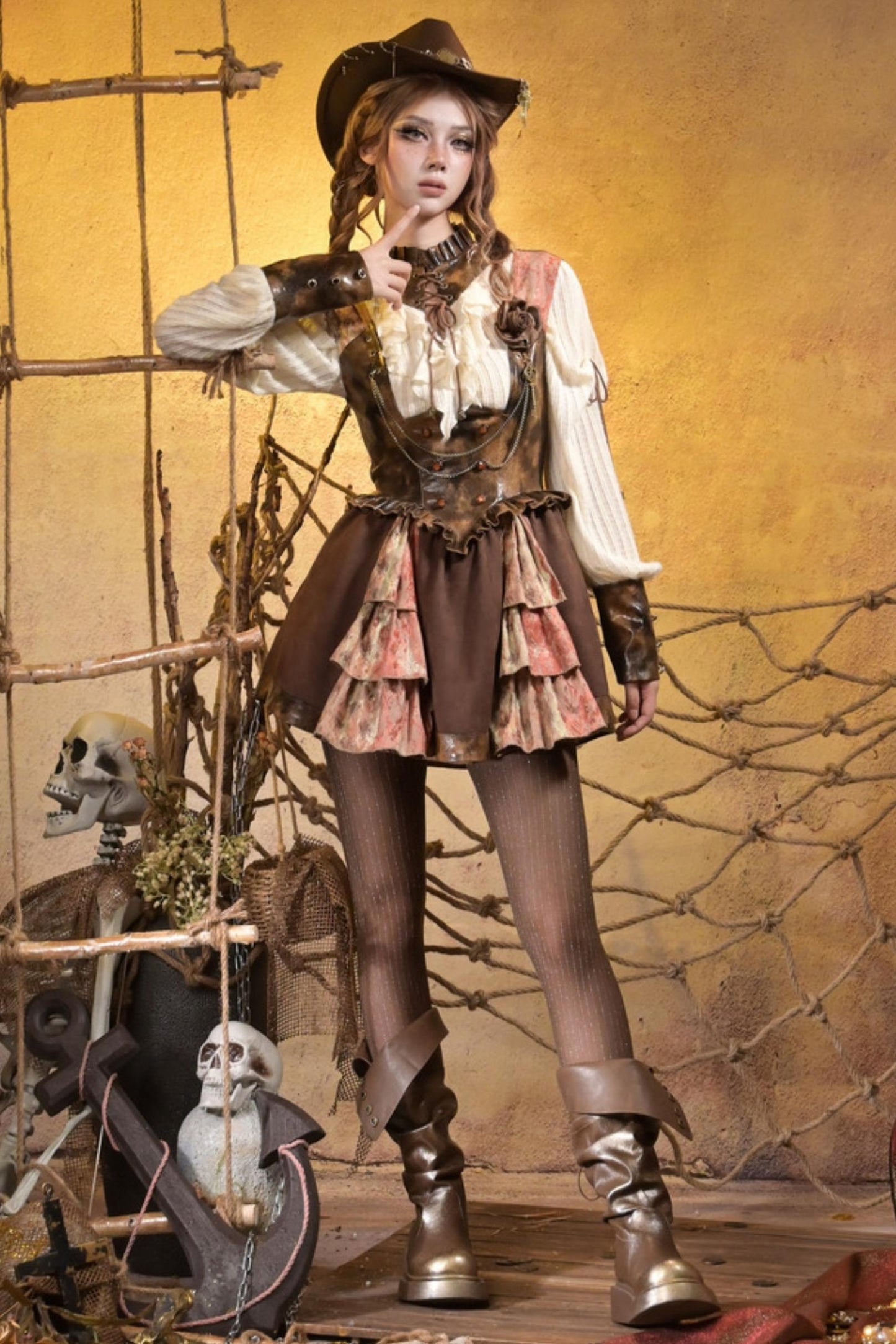 Steampunk Lace Patchwork Dress Set-Up