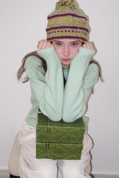 Mint Violet Slanted Hem Sweater